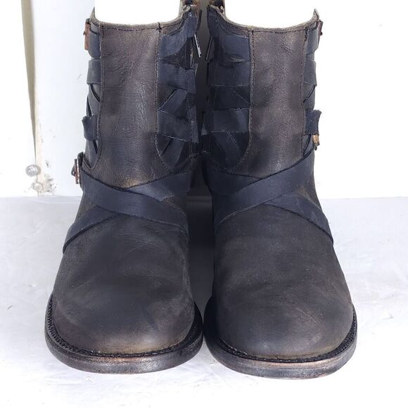 FREEBIRD BY STEVEN Women's Sammi US 10 Brown Leather Distressed Strappy Booties - Picture 3 of 11